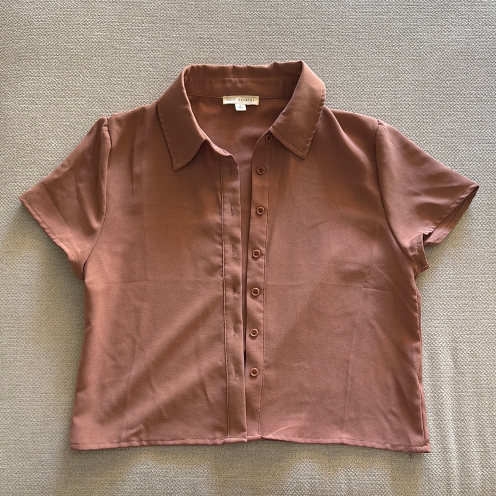 PacSun Rust Brown Cropped Button-Up Collared Top